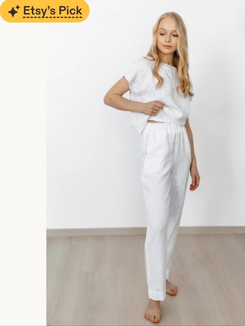 Olivia Organic Linen Pant Suit (Top And Bottom) - Lilac Sz Small
